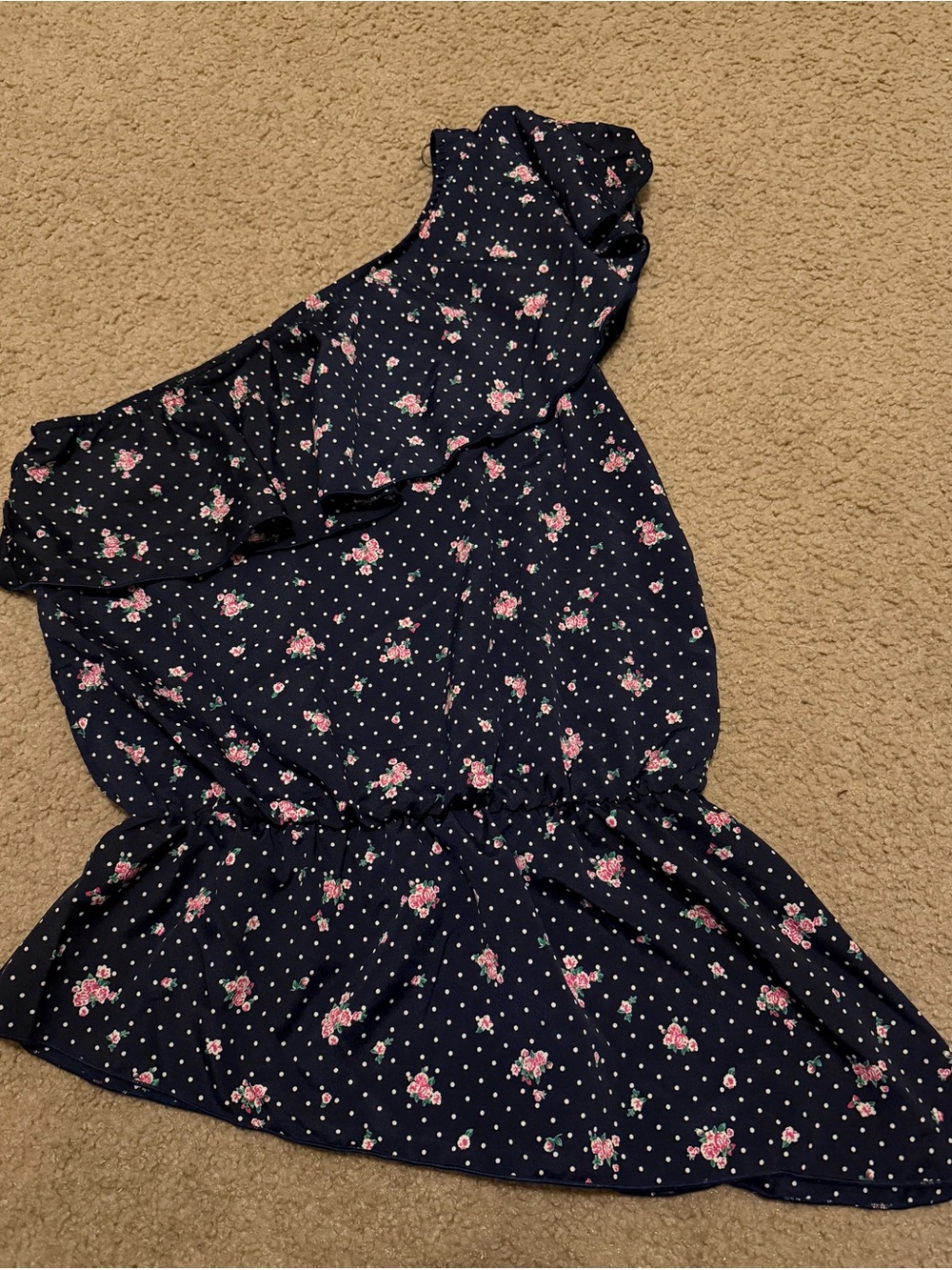 Papaya Navy Floral One-Shoulder Ruffle Dress